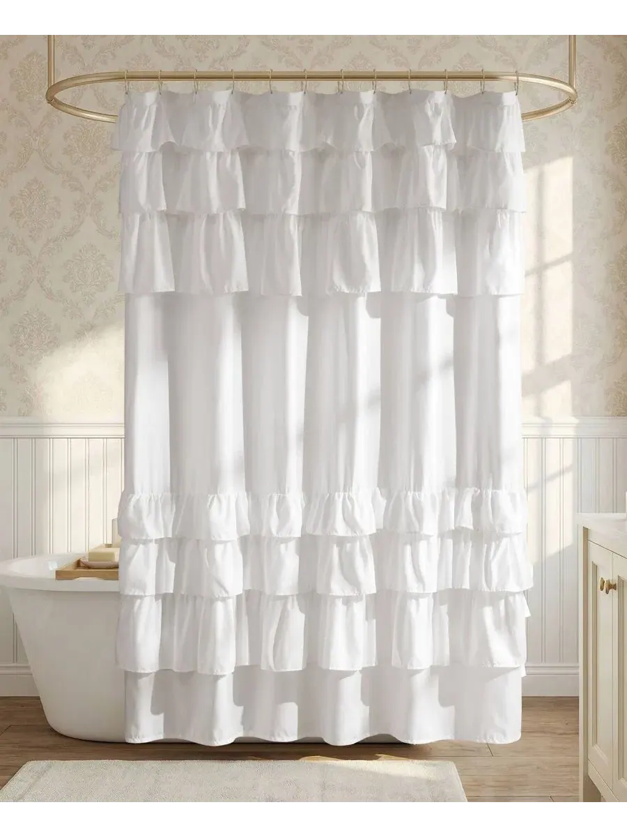 Занавеска для душа Grace с оборками, 183 см x 213 см Madison Park — изображение 3 из 10, белый