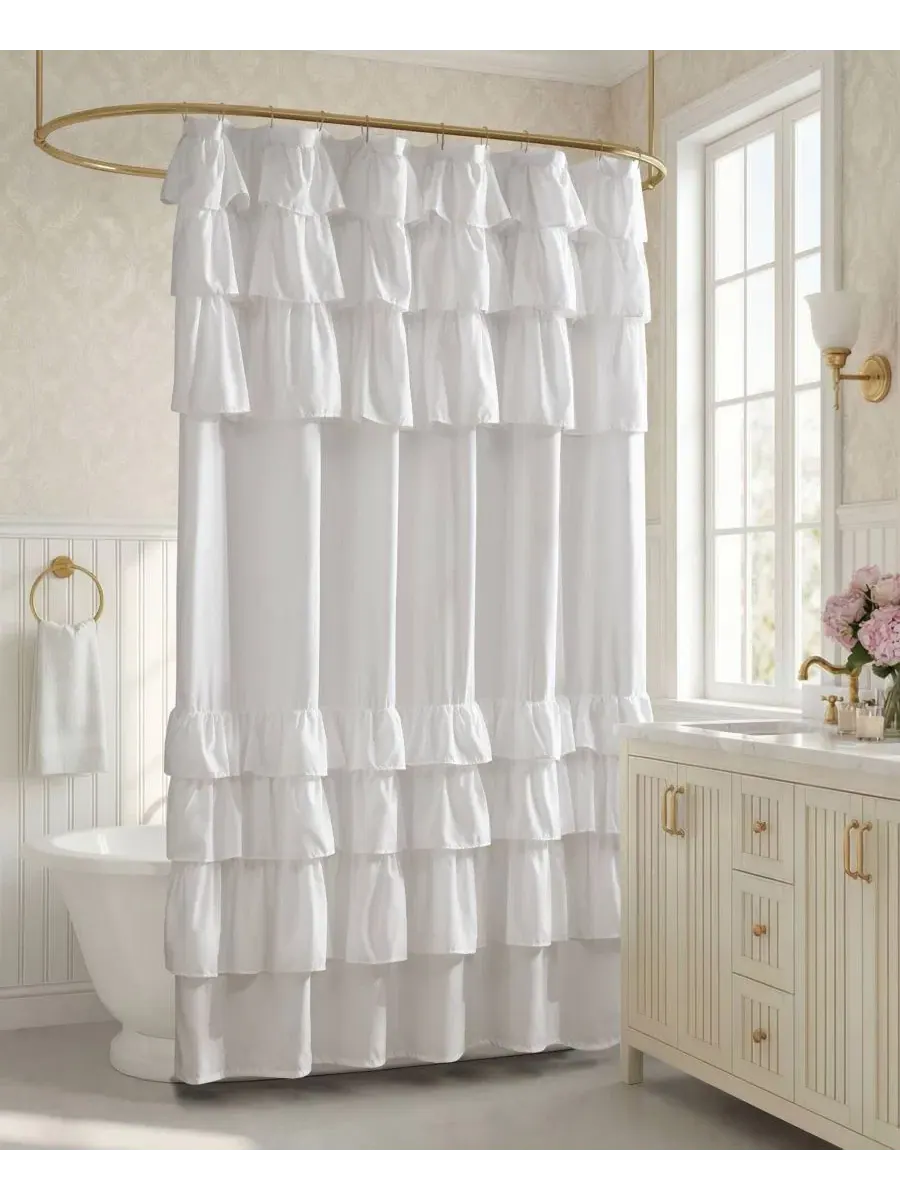 Занавеска для душа Grace с оборками, 183 см x 213 см Madison Park — изображение 4 из 10, белый