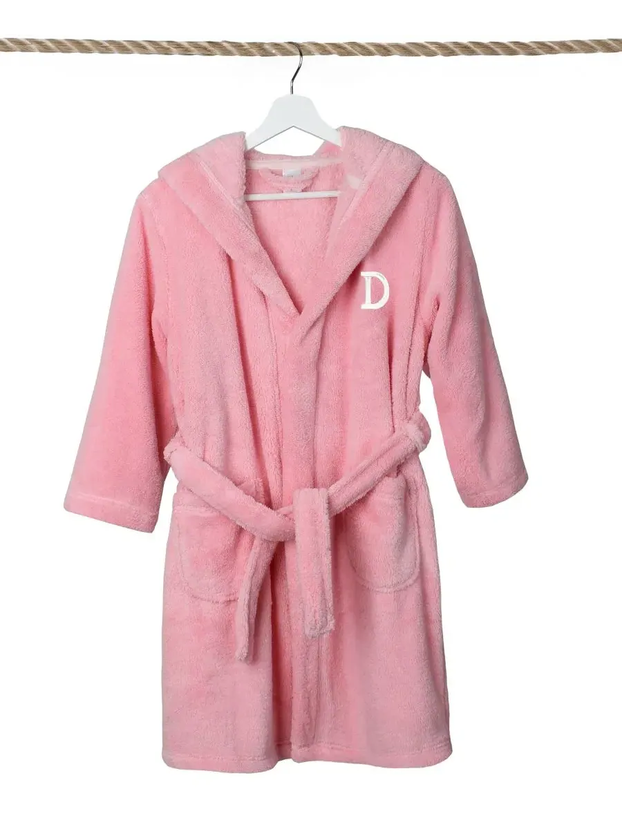 Детский халат с капюшоном Personalized Kids Super Plush Hooded Bathrobe Linum Home — изображение 2 из 2, розовый/белый