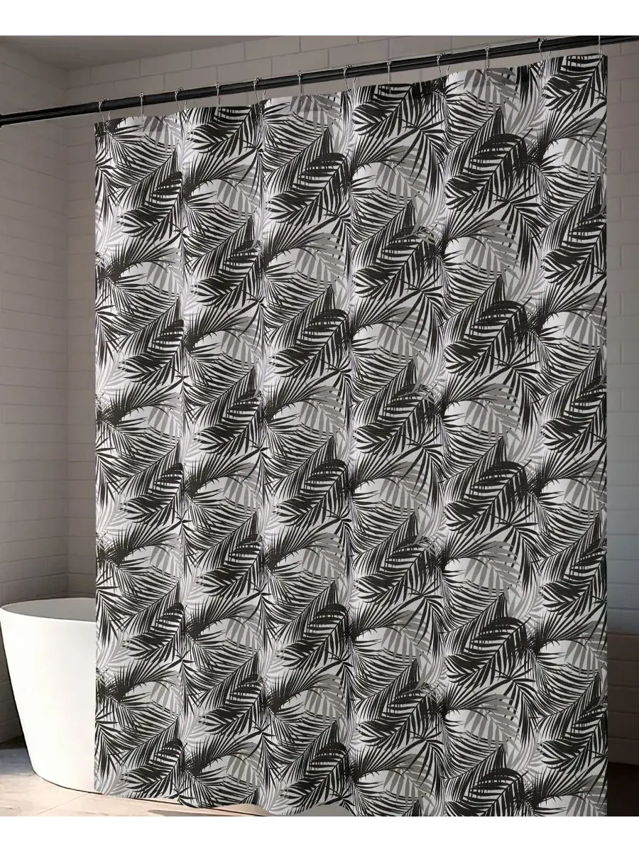 Шторка для ванной из полиэстера с 12 крючками, 178 x 183 см Creative Home Ideas — изображение 2 из 8, черный