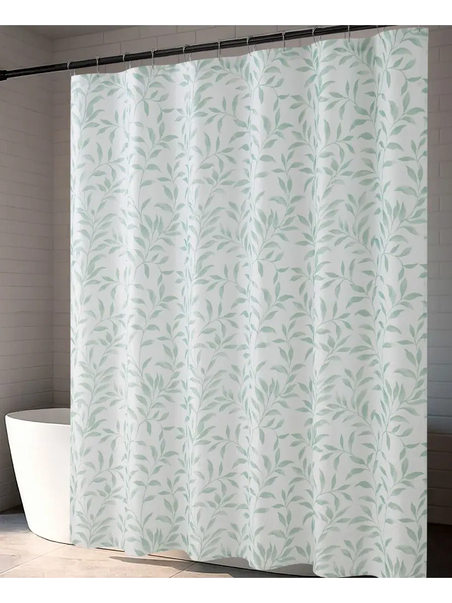 Шторка для ванной из ткани с 12 крючками, 178 x 183 см Creative Home Ideas — изображение 2 из 8, зеленый
