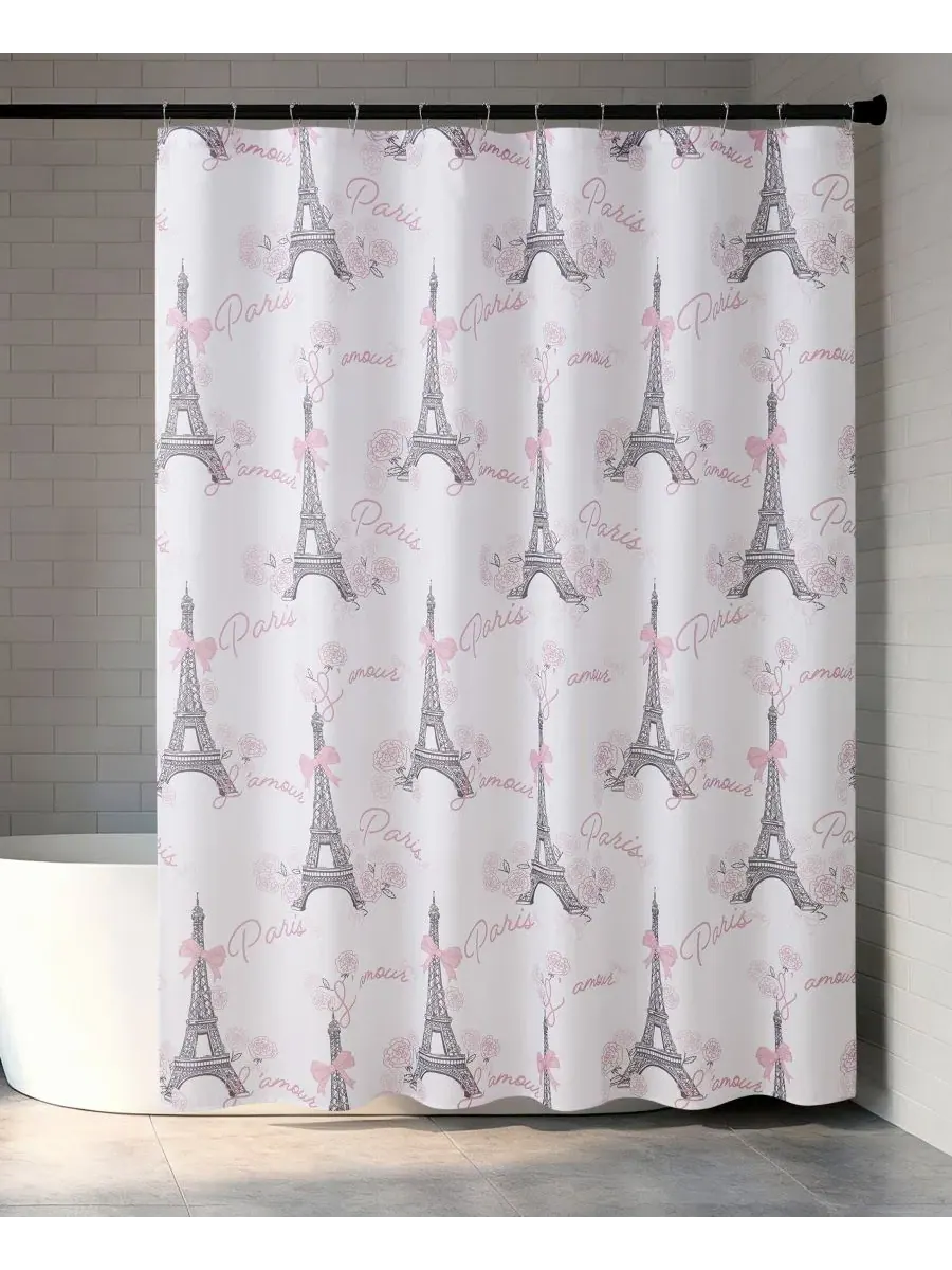 Шторка для ванной из полиэстера, 178 x 183 см, с 12 крючками Creative Home Ideas, Eiffel Tower — без цвета