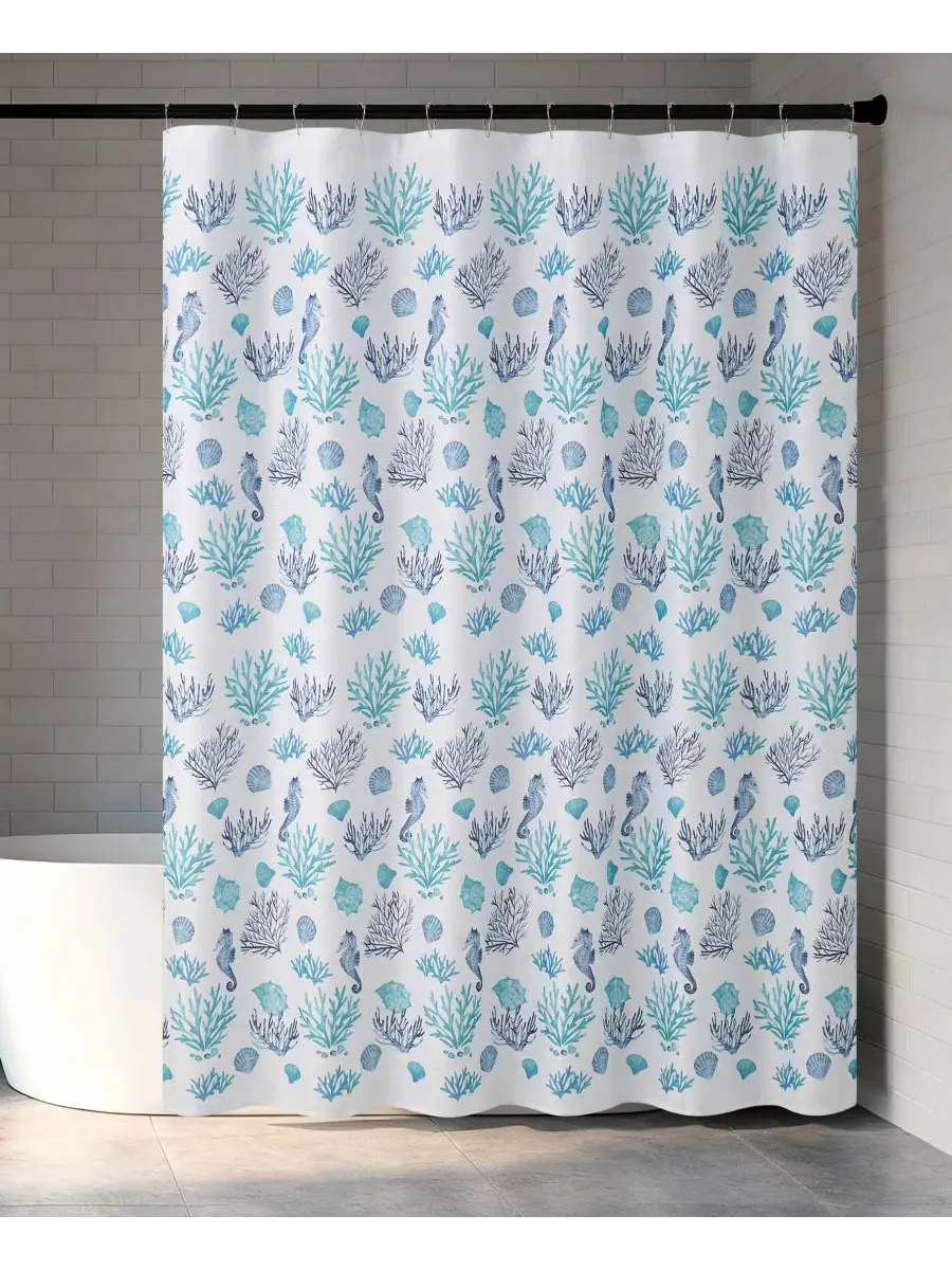 Шторка для ванной из полиэстера, с 12 крючками Creative Home Ideas — синий