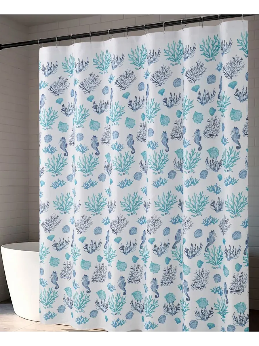 Шторка для ванной из полиэстера, с 12 крючками Creative Home Ideas — изображение 2 из 8, синий
