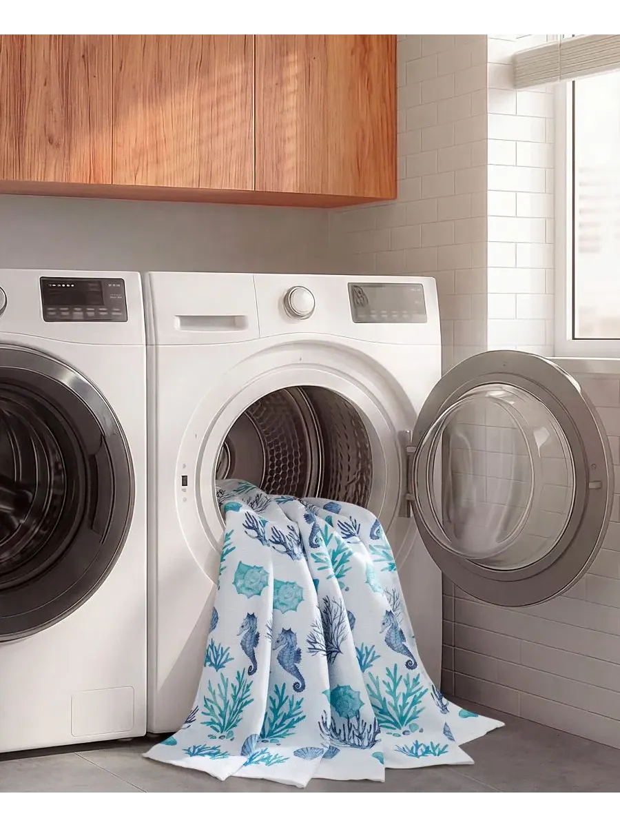 Шторка для ванной из полиэстера, с 12 крючками Creative Home Ideas — изображение 5 из 8, синий