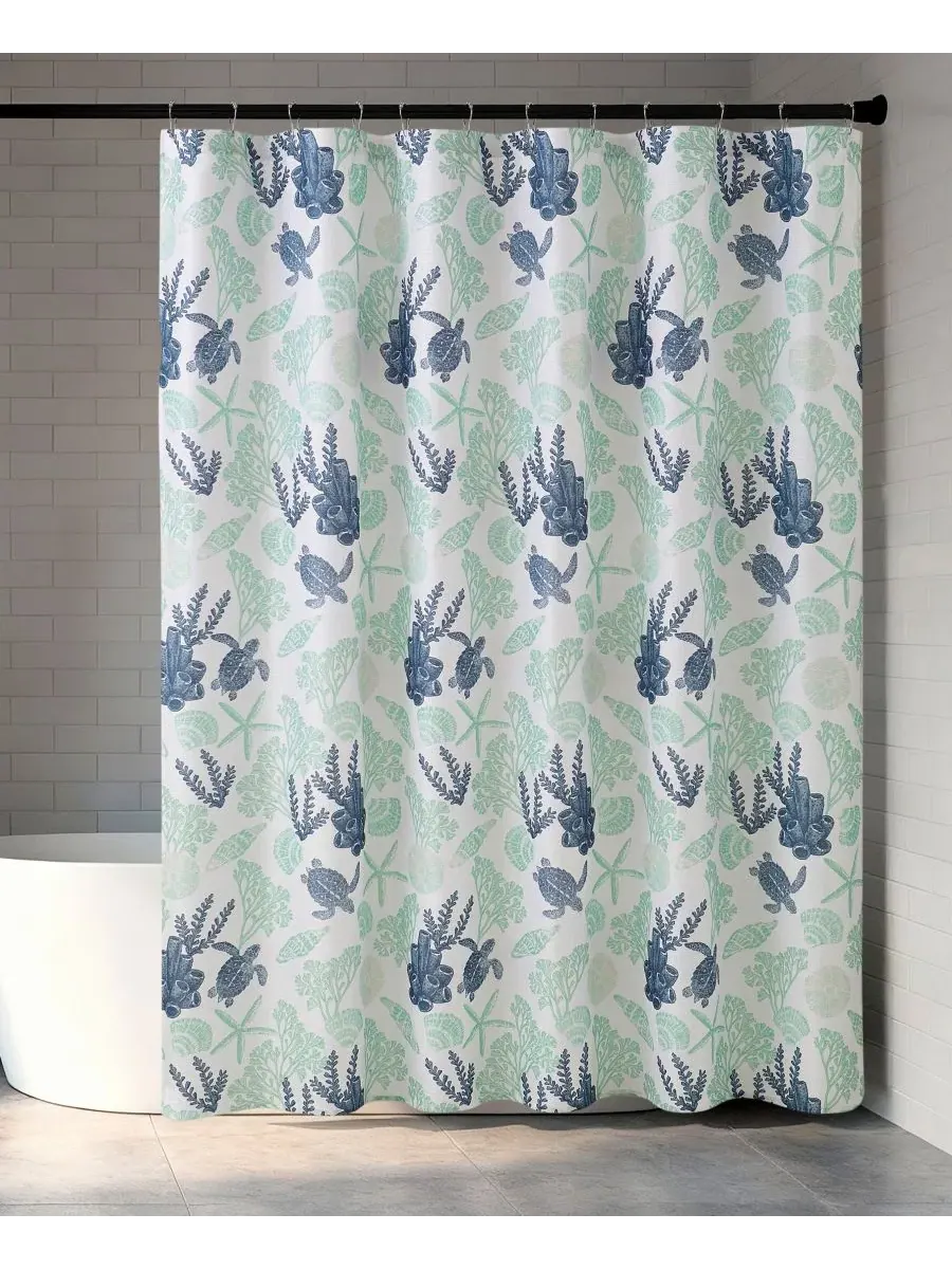 Шторка для ванной с крючками, 178 x 183 см, комплект из 13 предметов Creative Home Ideas — синий
