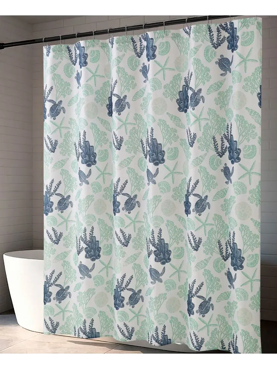 Шторка для ванной с крючками, 178 x 183 см, комплект из 13 предметов Creative Home Ideas — изображение 2 из 8, синий