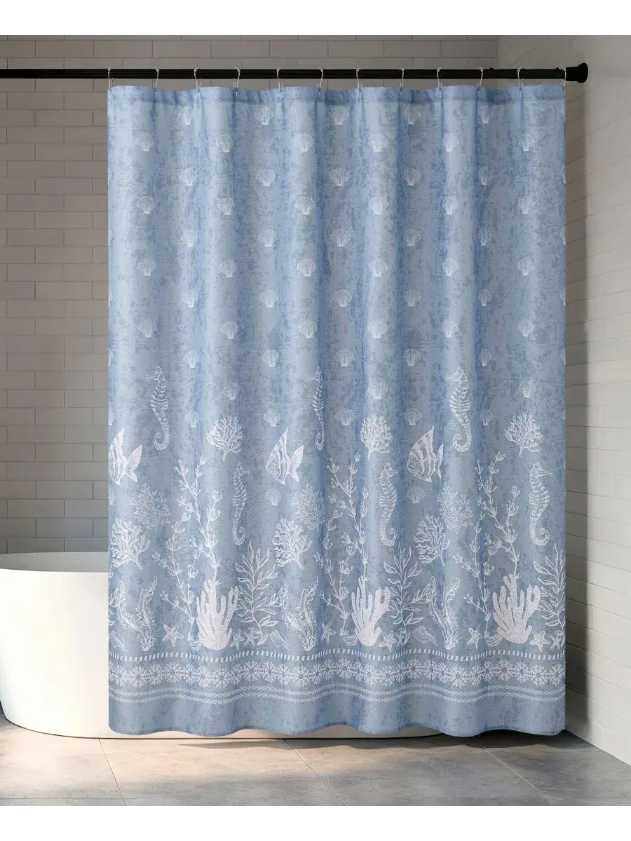 Шторка для ванной из полиэстера с принтом, 178 x 183 см Creative Home Ideas — синий