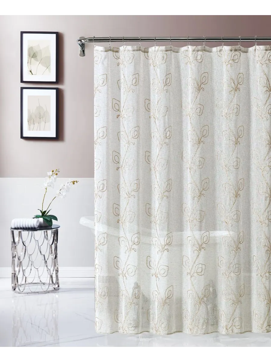 Занавеска для душа Stella Chenille с вышивкой, 70 x 72 дюйма Dainty Home, цвет linen/linen — без цвета