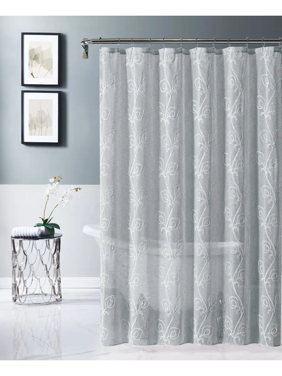Занавеска для душа Stella Chenille с вышивкой, 70 x 72 дюйма Dainty Home — белый