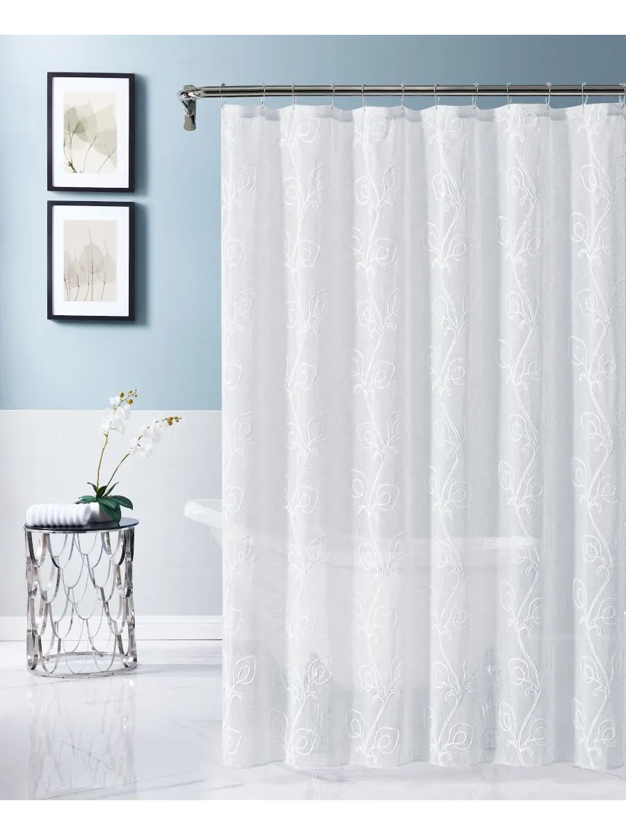 Занавеска для душа Stella Chenille с вышивкой, 70 x 72 дюйма Dainty Home — белый