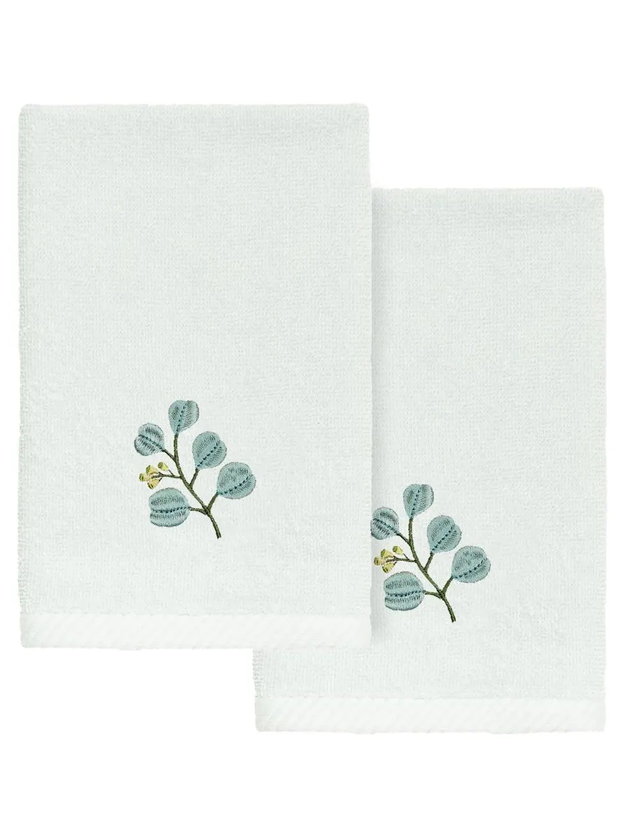 Набор из двух полотенец для рук из турецкого хлопка с вышивкой Botanica Linum Home, Aqua, Fingertip — изображение 1 из 4