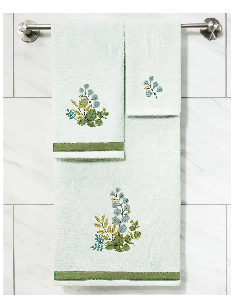 Набор из двух полотенец для рук из турецкого хлопка с вышивкой Botanica Linum Home, Aqua, Fingertip — изображение 3 из 4