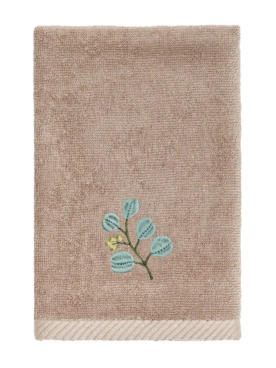 Набор из двух полотенец для рук из турецкого хлопка с вышивкой Botanica Linum Home — изображение 2 из 3, какао