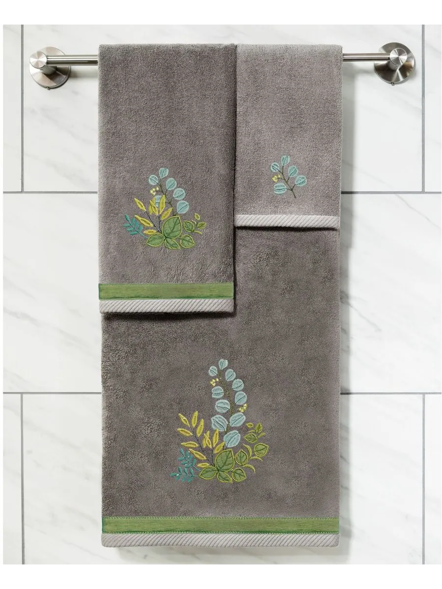 Набор из двух полотенец для рук из турецкого хлопка с вышивкой Botanica Linum Home — изображение 3 из 4, темно-серый
