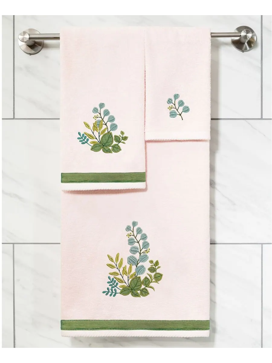 Набор из двух полотенец для рук из турецкого хлопка с вышивкой Botanica Linum Home — изображение 3 из 4, пудровый розовый
