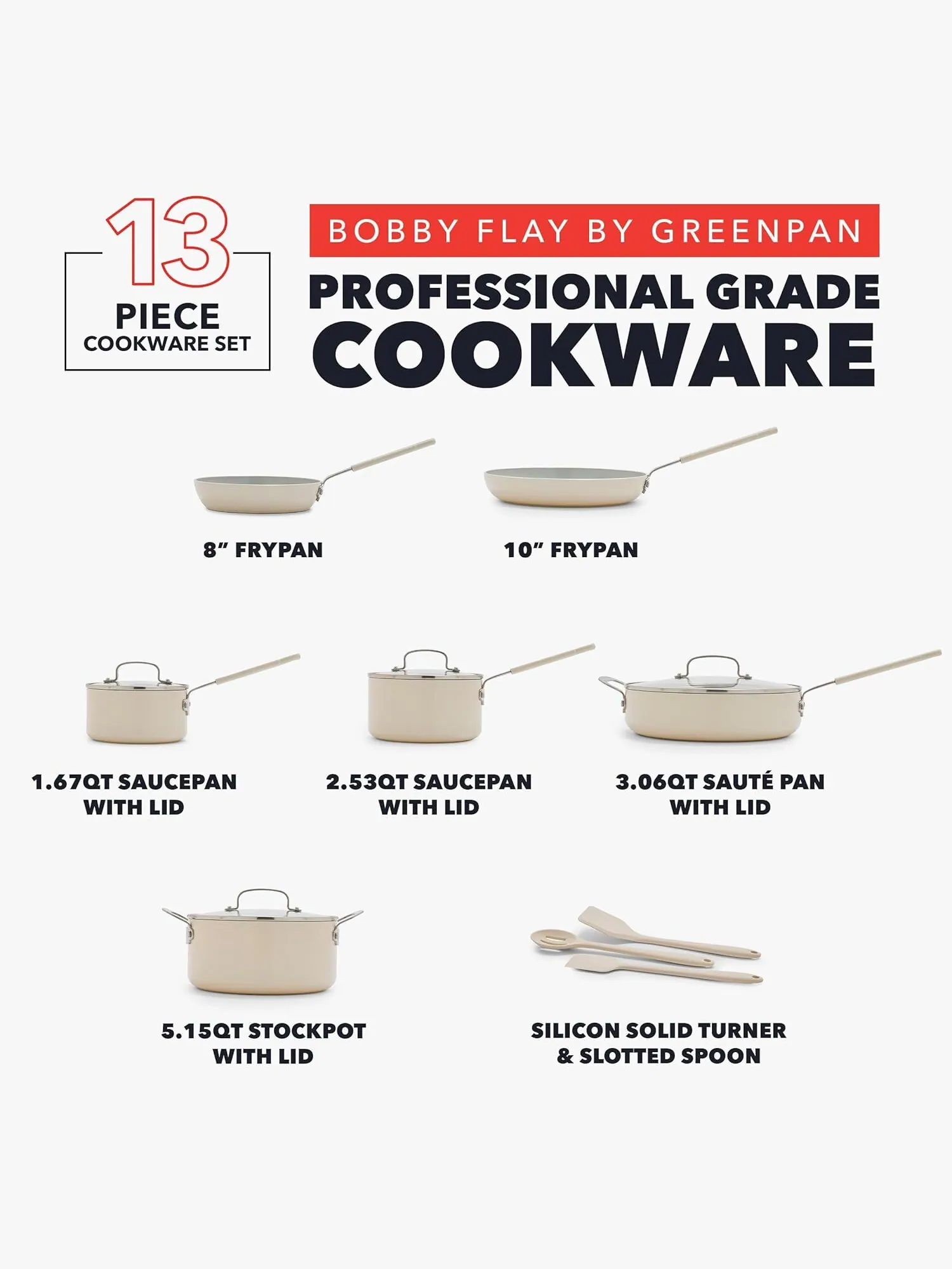Набор посуды GreenPan x Bobby Flay, 13 предметов — изображение 4 из 11, бежевый
