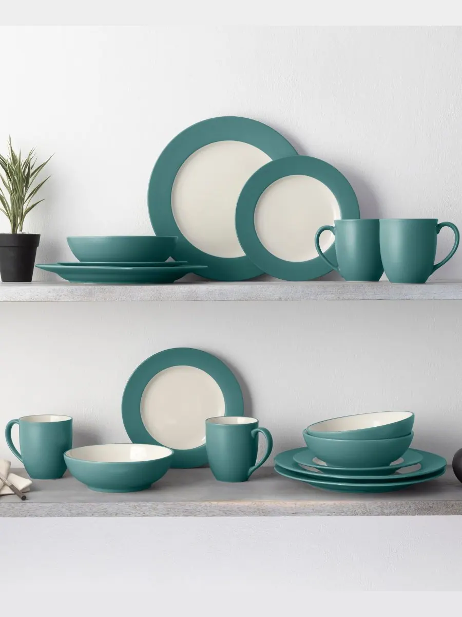 Набор посуды Colorwave Rim из 16 предметов, на 4 персоны Noritake — изображение 2 из 10, бирюзовый