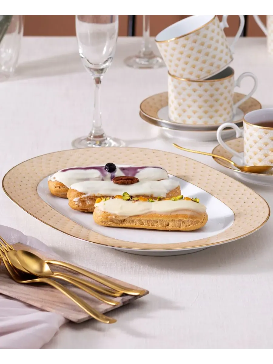 Овальное блюдо Noritake Trocadero 36 см — изображение 3 из 4, золотистый белый