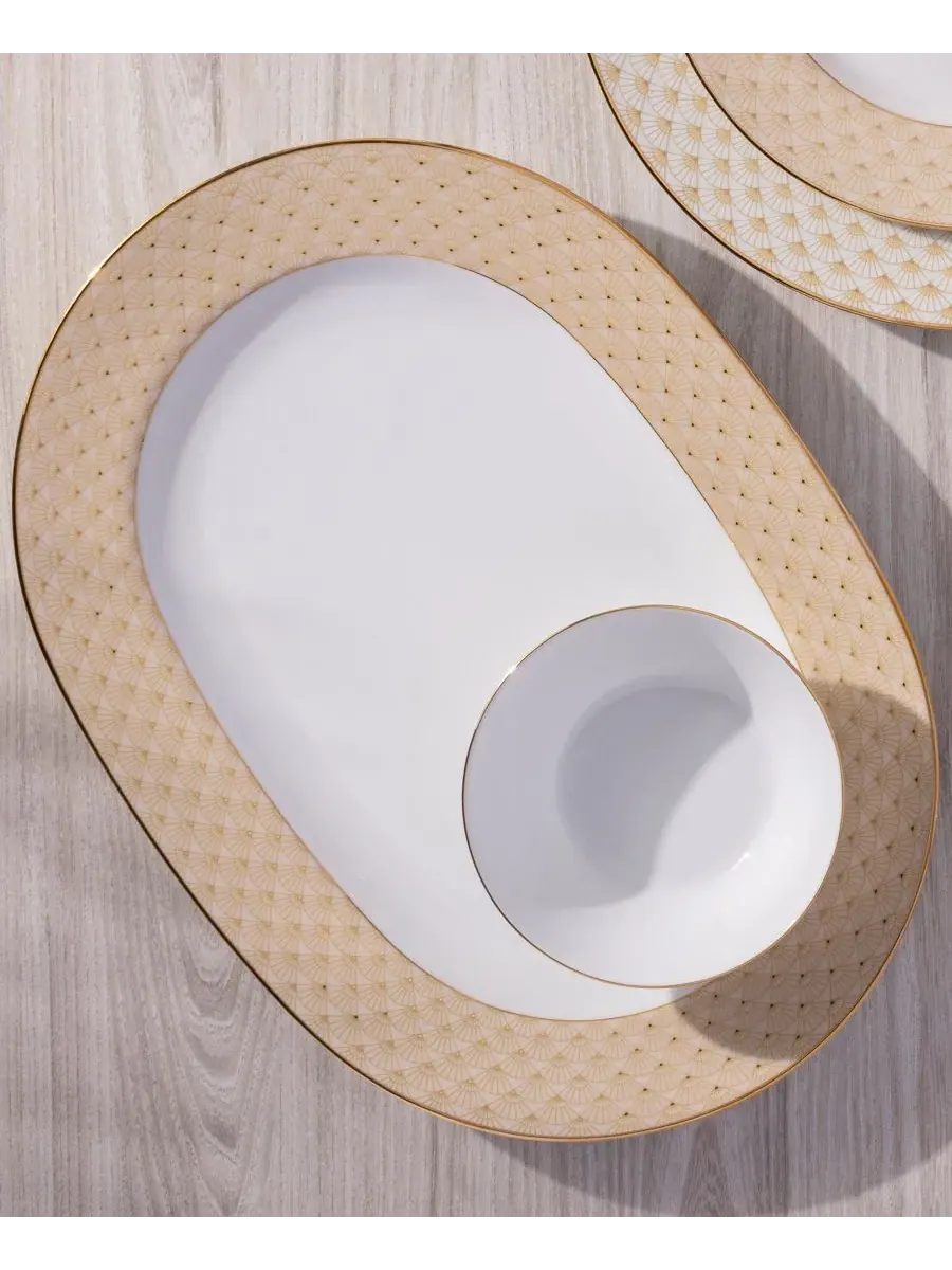 Овальное блюдо Noritake Trocadero 36 см — изображение 4 из 4, золотистый белый