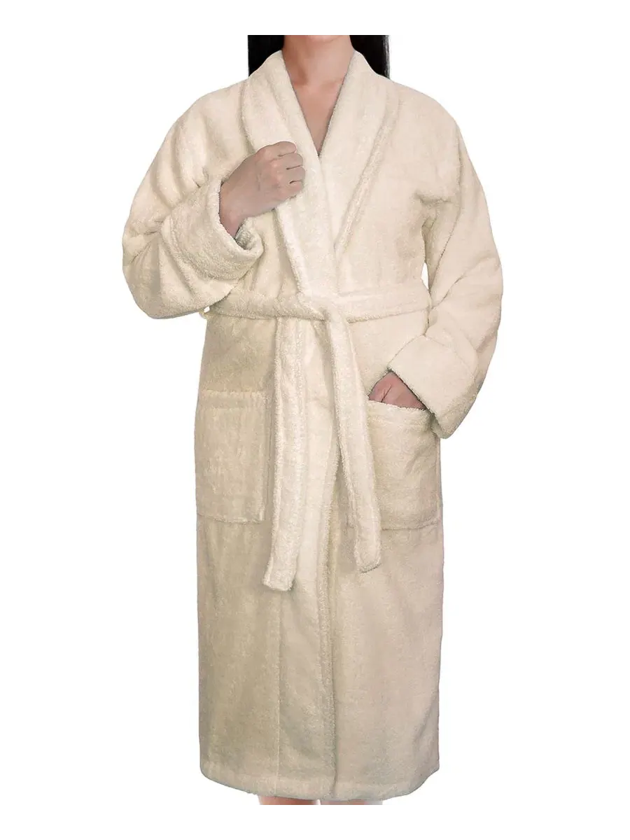 Махровый халат с шалевым воротником American Soft Linen — изображение 4 из 6, бежевый
