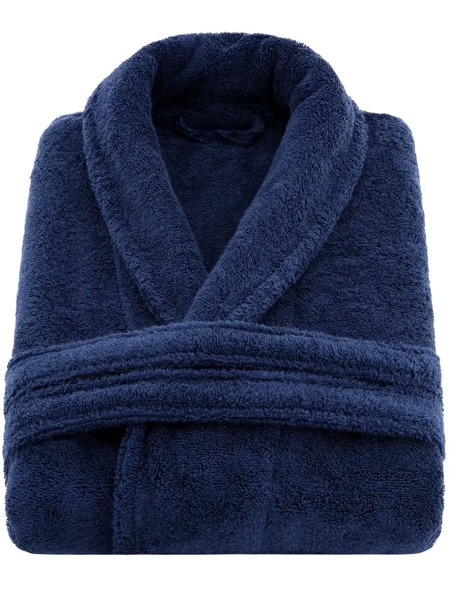 Халат махровый с шалевым воротником, 100% хлопок American Soft Linen — изображение 3 из 6, темно-синий