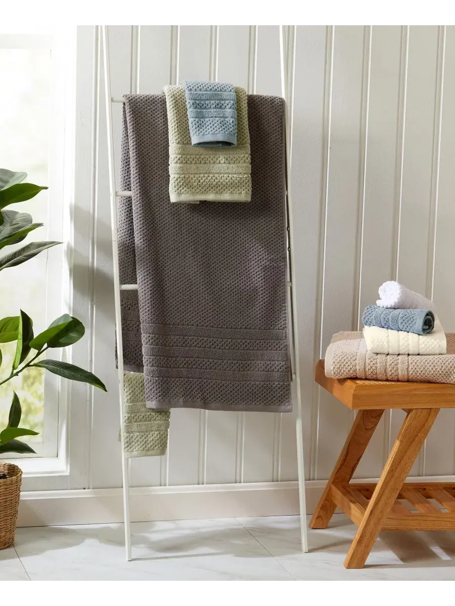 Набор полотенец для рук Cotton Textured, 6 шт Linery & Co — изображение 4 из 6, зеленый