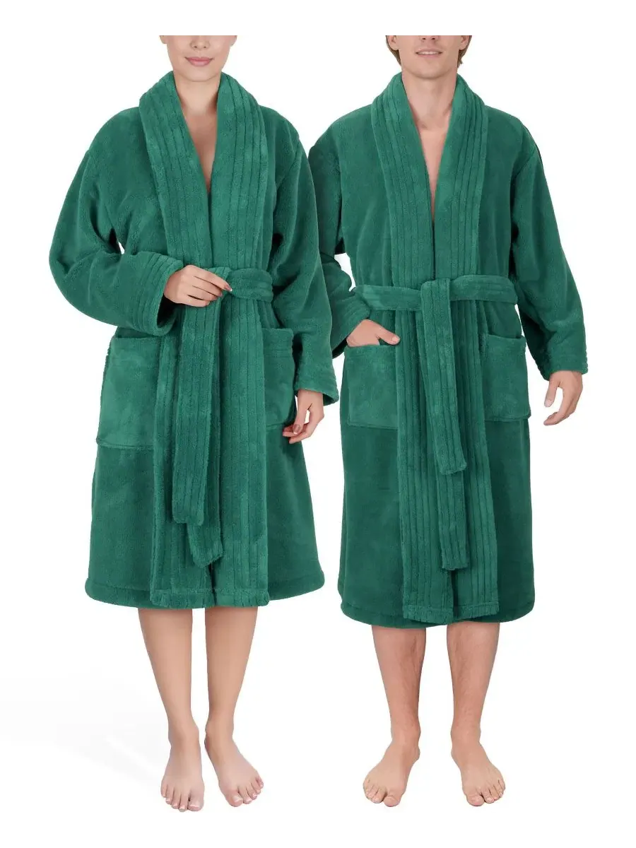 Махровый халат с шалевым воротником Unisex Luxury Hotel Spa Warm Shawl Collar Soft Plush Fleece