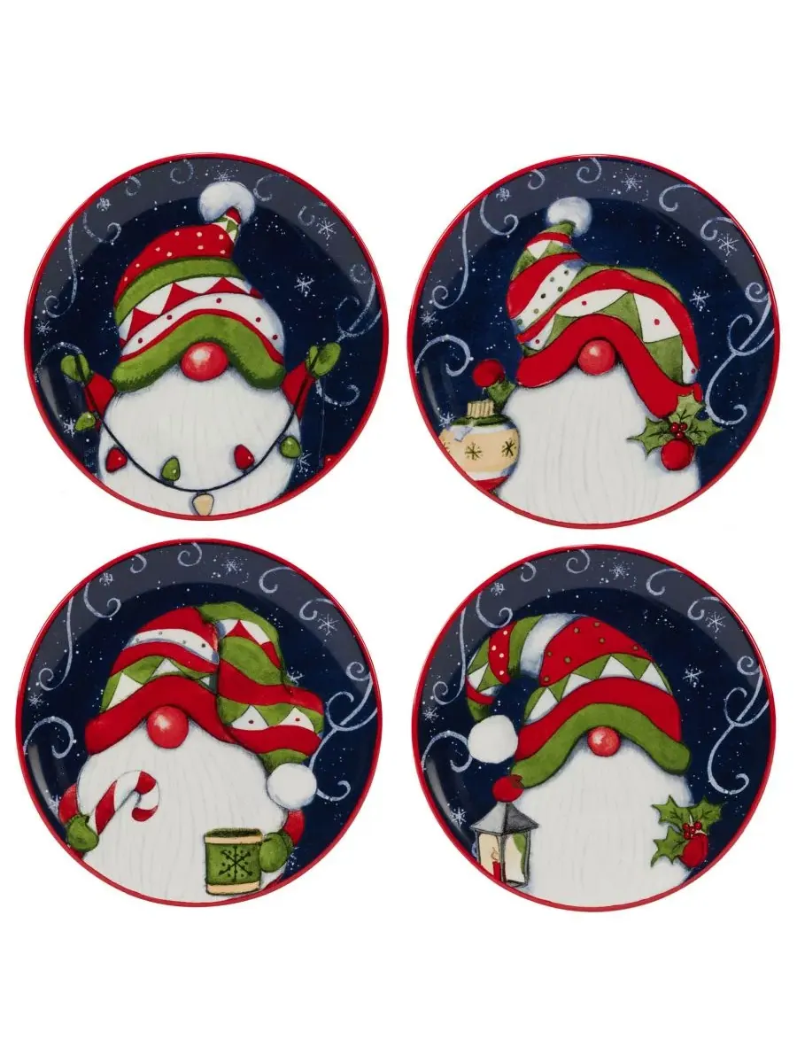 Набор тарелок для канапе Holiday Magic Gnomes Certified International — изображение 1 из 1, синий красный
