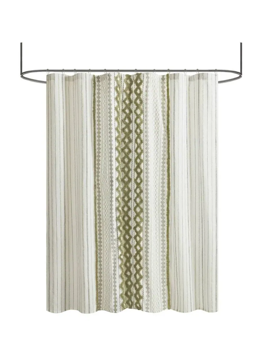Шторка для ванной из хлопка с принтом, 183 x 213 см, с каймой из шенилла, Imani Stripe Chenille — изображение 3 из 9