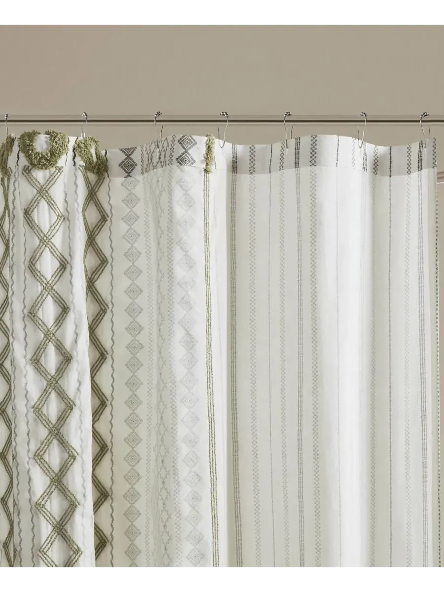 Шторка для ванной из хлопка с принтом, 183 x 213 см, с каймой из шенилла, Imani Stripe Chenille — изображение 6 из 9