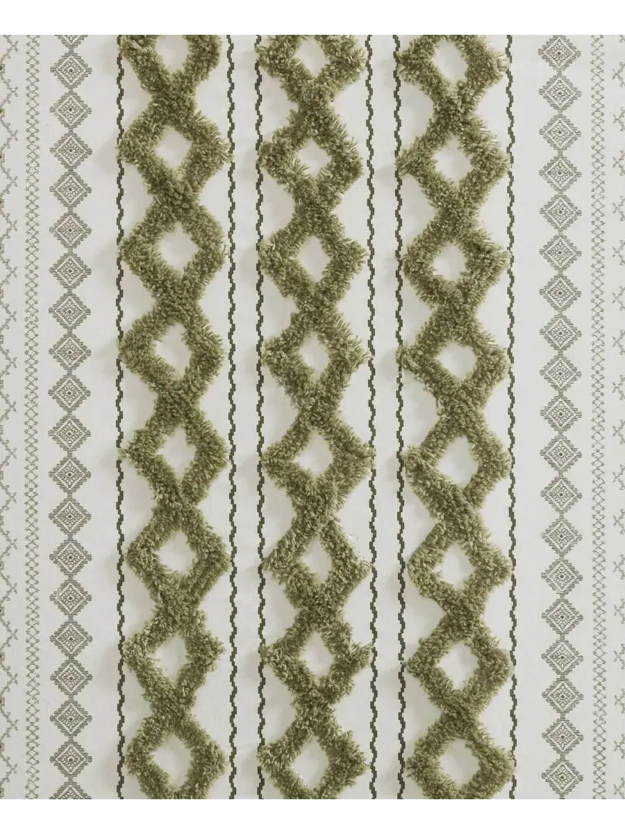 Шторка для ванной из хлопка с принтом, 183 x 213 см, с каймой из шенилла, Imani Stripe Chenille — изображение 7 из 9