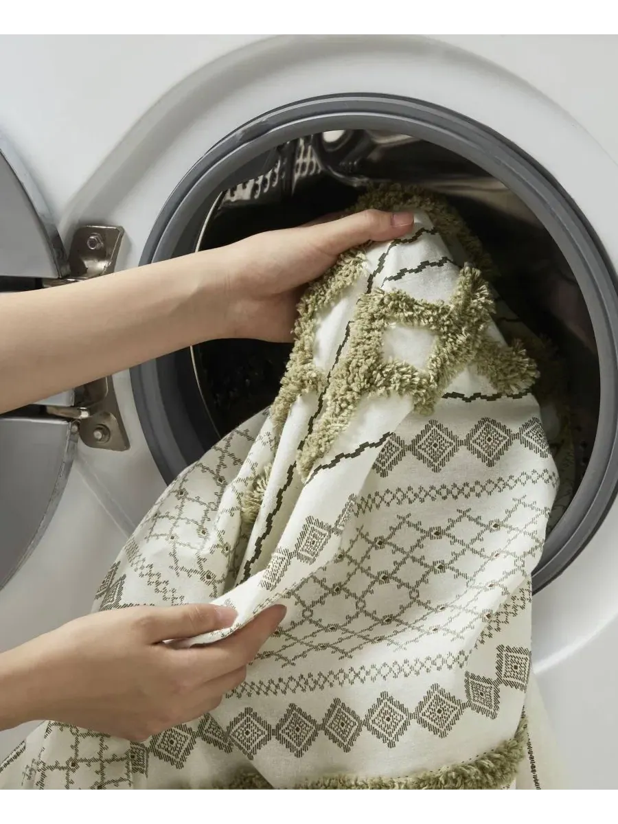 Шторка для ванной из хлопка с принтом, 183 x 213 см, с каймой из шенилла, Imani Stripe Chenille — изображение 9 из 9