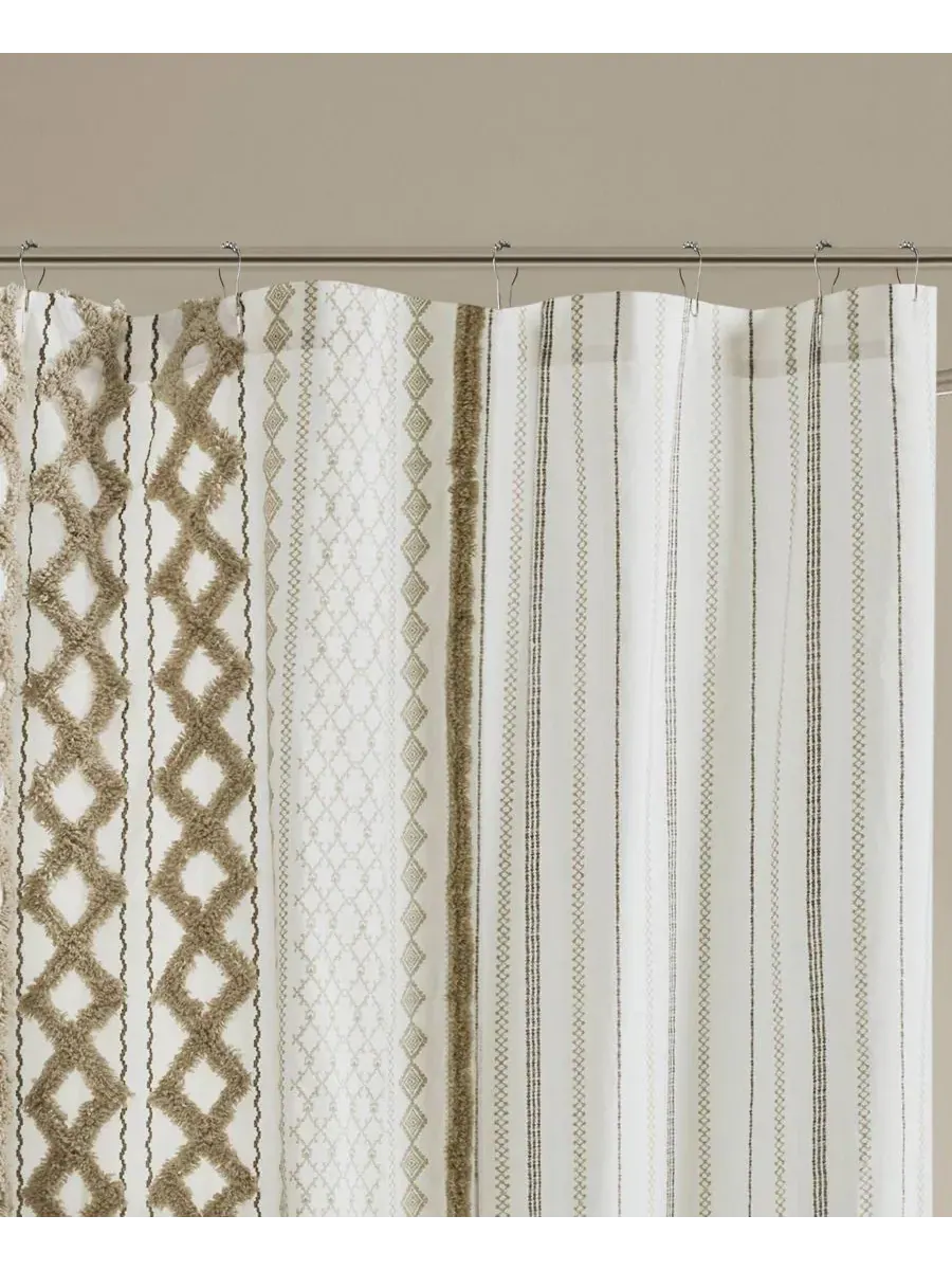 Шторка для ванной с каймой из шенилла Imani Stripe Chenille INK+IVY — изображение 5 из 9, серый