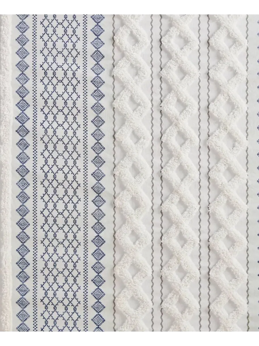Шторка для ванной с принтом и каймой из шенилла Imani Stripe Chenille INK+IVY — изображение 7 из 10, белый темно-синий