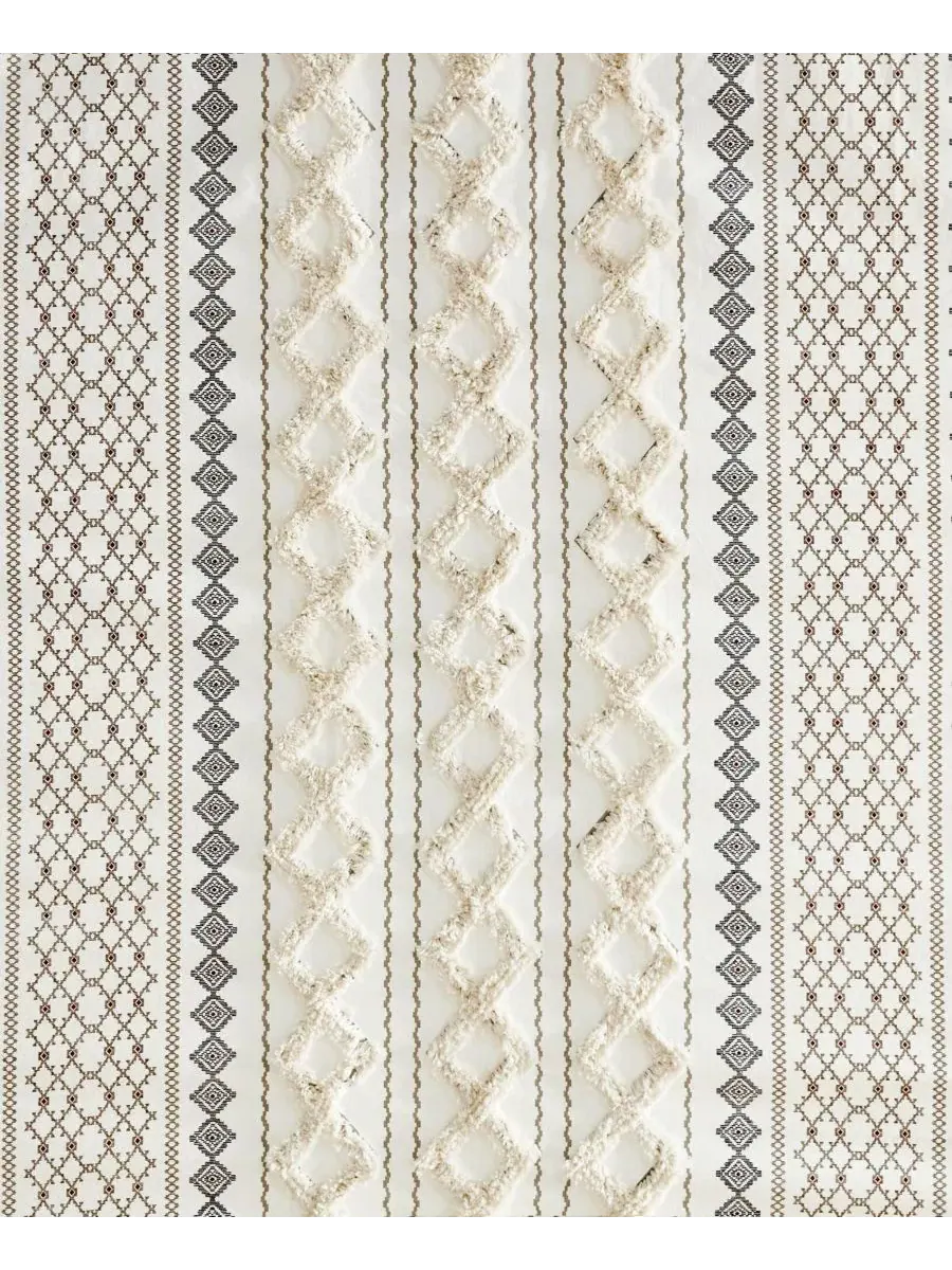 Штора для ванной из хлопка с принтом, 183 x 213 см, с отделкой из шенилла, Imani Stripe Chenille — изображение 7 из 10, белый