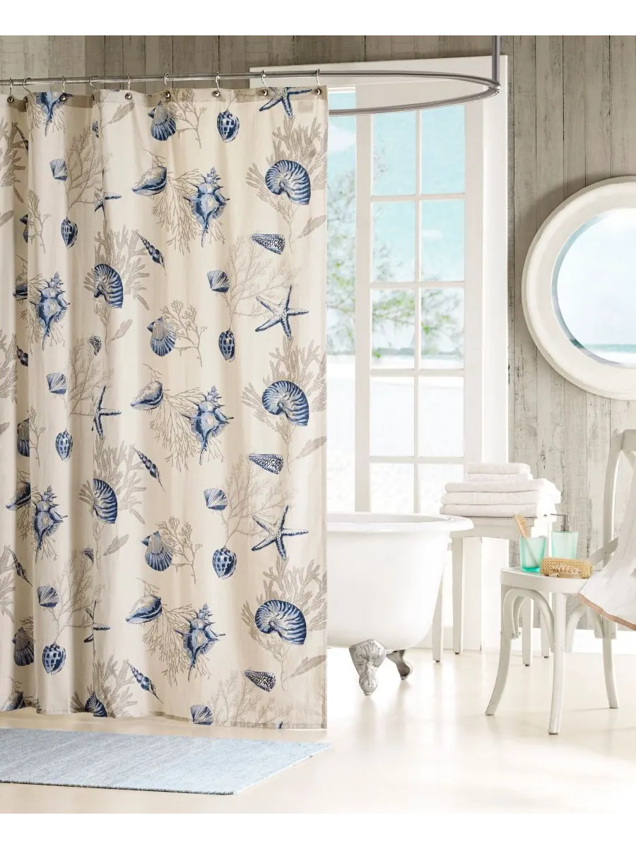 Занавеска для душа Bayside Seashell, 72" x 72" Madison Park — изображение 1 из 2, синий