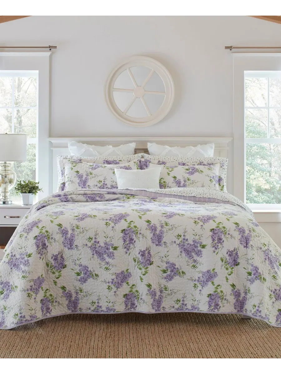 Комплект из двух двусторонних хлопковых стеганых одеял Keighley, размер Twin Laura Ashley — изображение 1 из 8, фиолетовый