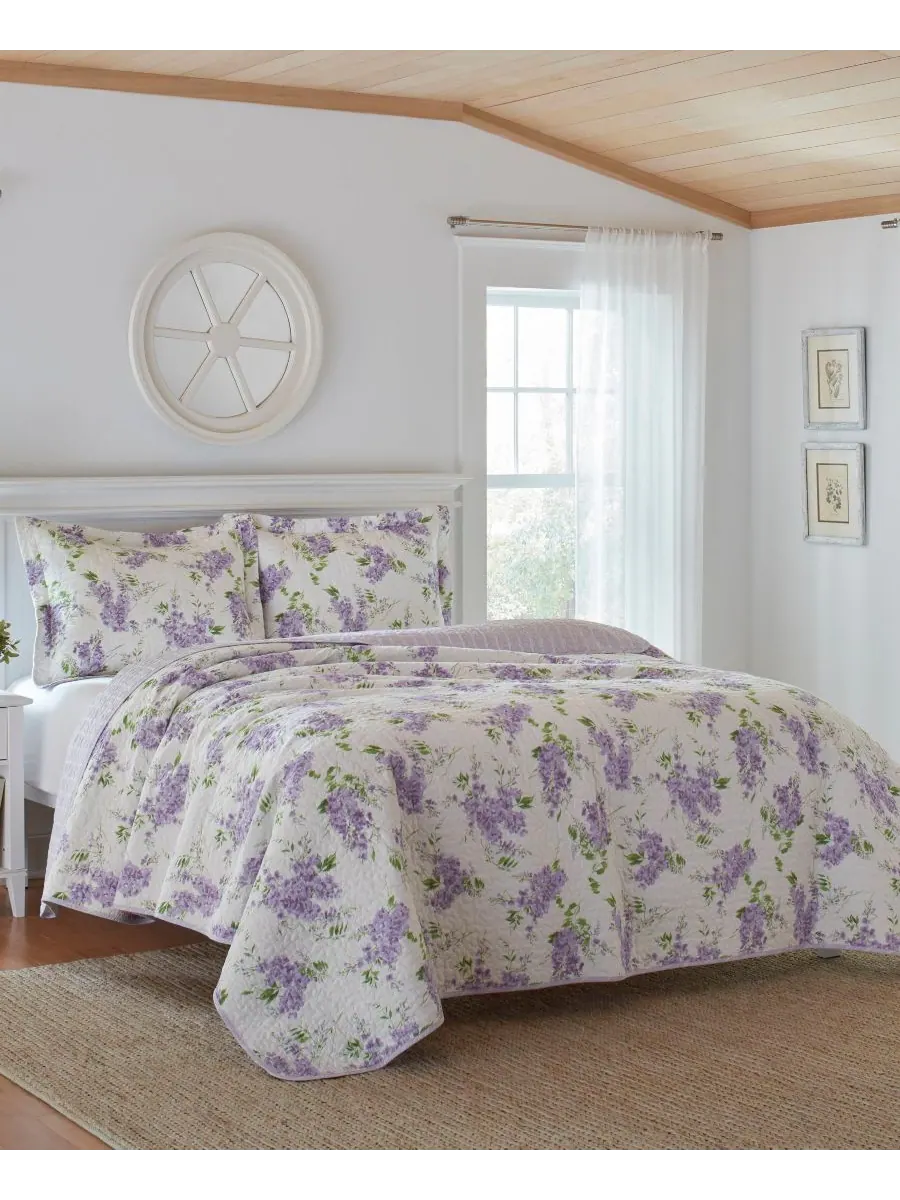 Комплект из двух двусторонних хлопковых стеганых одеял Keighley, размер Twin Laura Ashley — изображение 5 из 8, фиолетовый