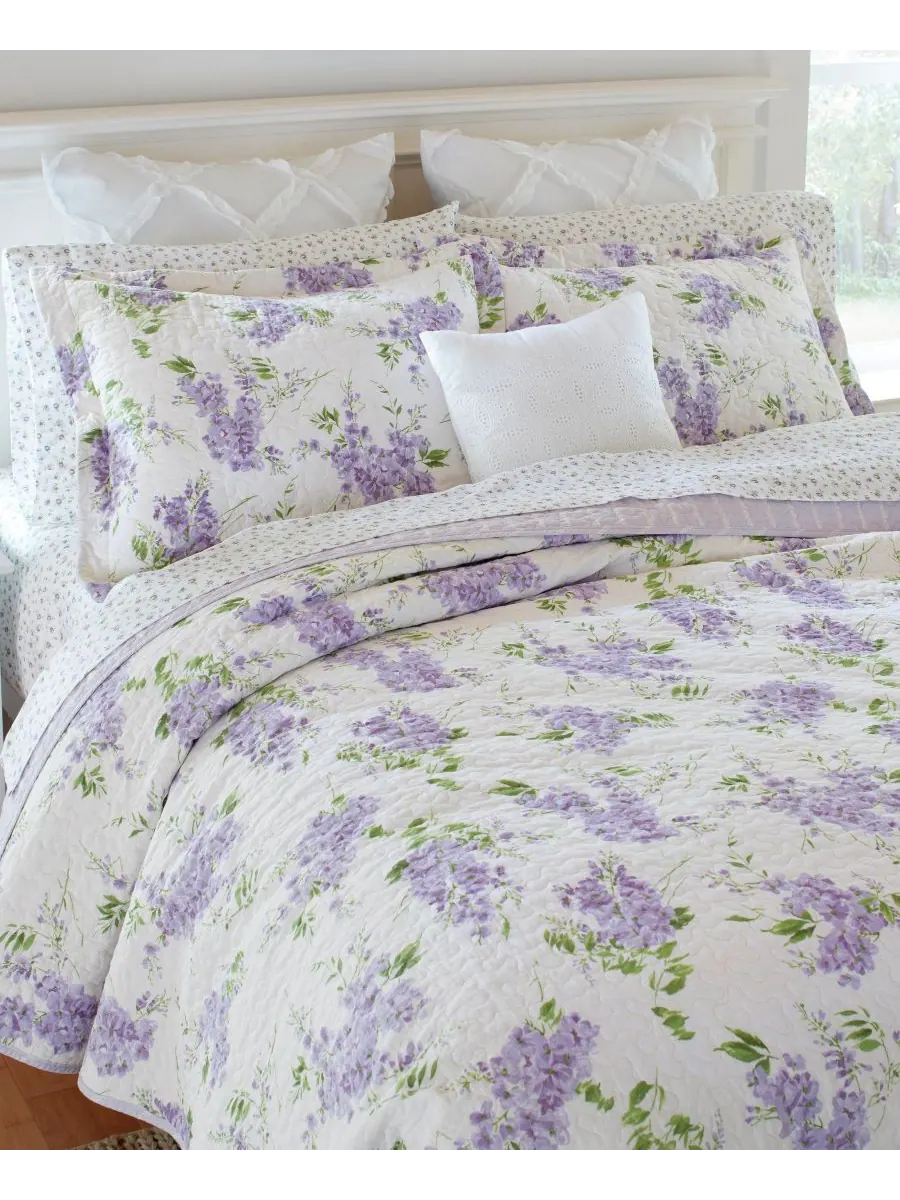 Комплект из двух двусторонних хлопковых стеганых одеял Keighley, размер Twin Laura Ashley — изображение 6 из 8, фиолетовый