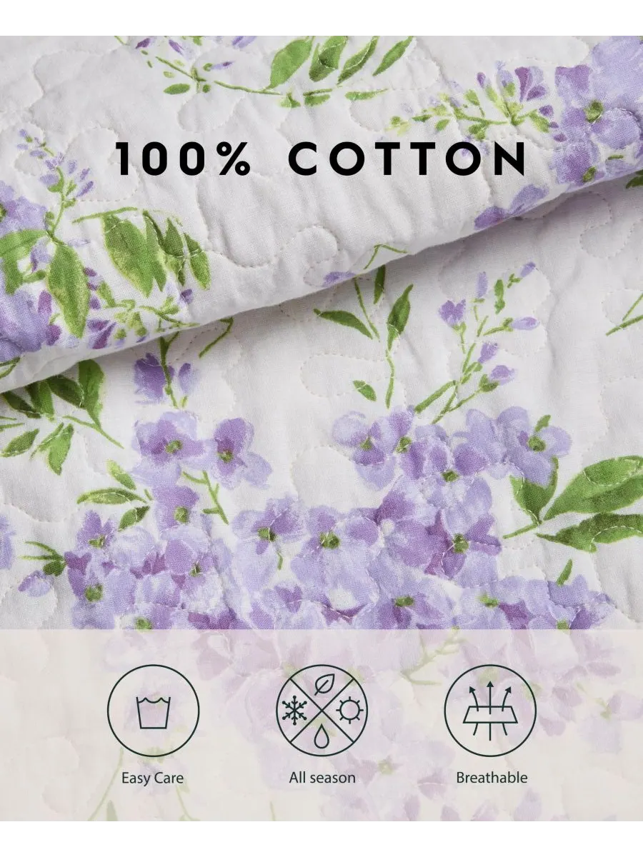 Комплект из двух двусторонних хлопковых стеганых одеял Keighley, размер Twin Laura Ashley — изображение 8 из 8, фиолетовый