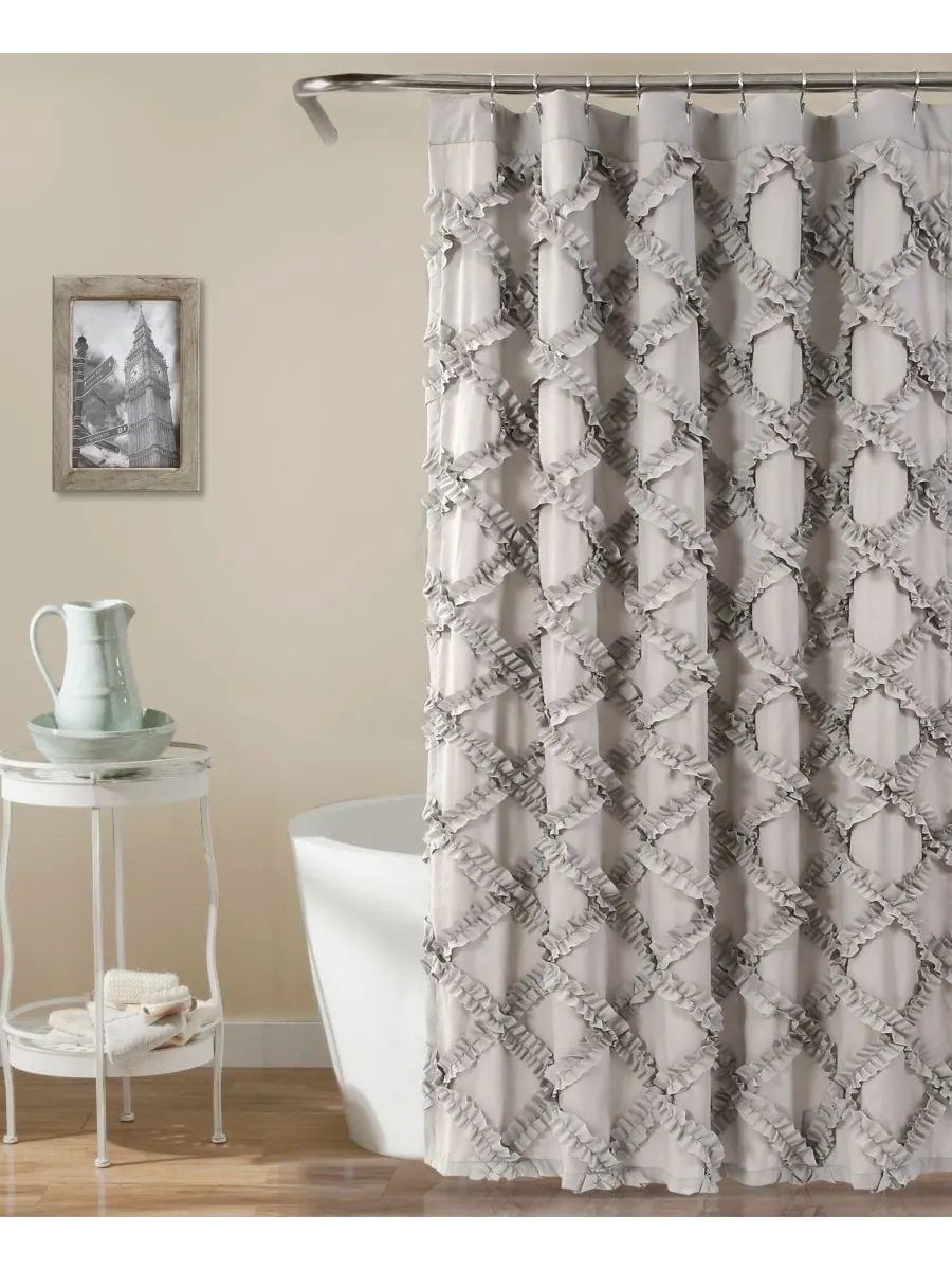 Шторка для душа с оборками и ромбовидным узором, 72 x 72 дюйма Lush Décor — изображение 1 из 2, серый