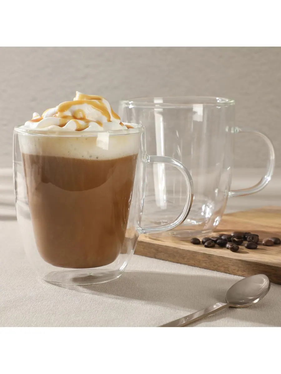 Набор из 2 больших термокружек Retro Machiato объемом 473 мл с двойными стенками для кофе и чая Mr — изображение 3 из 7