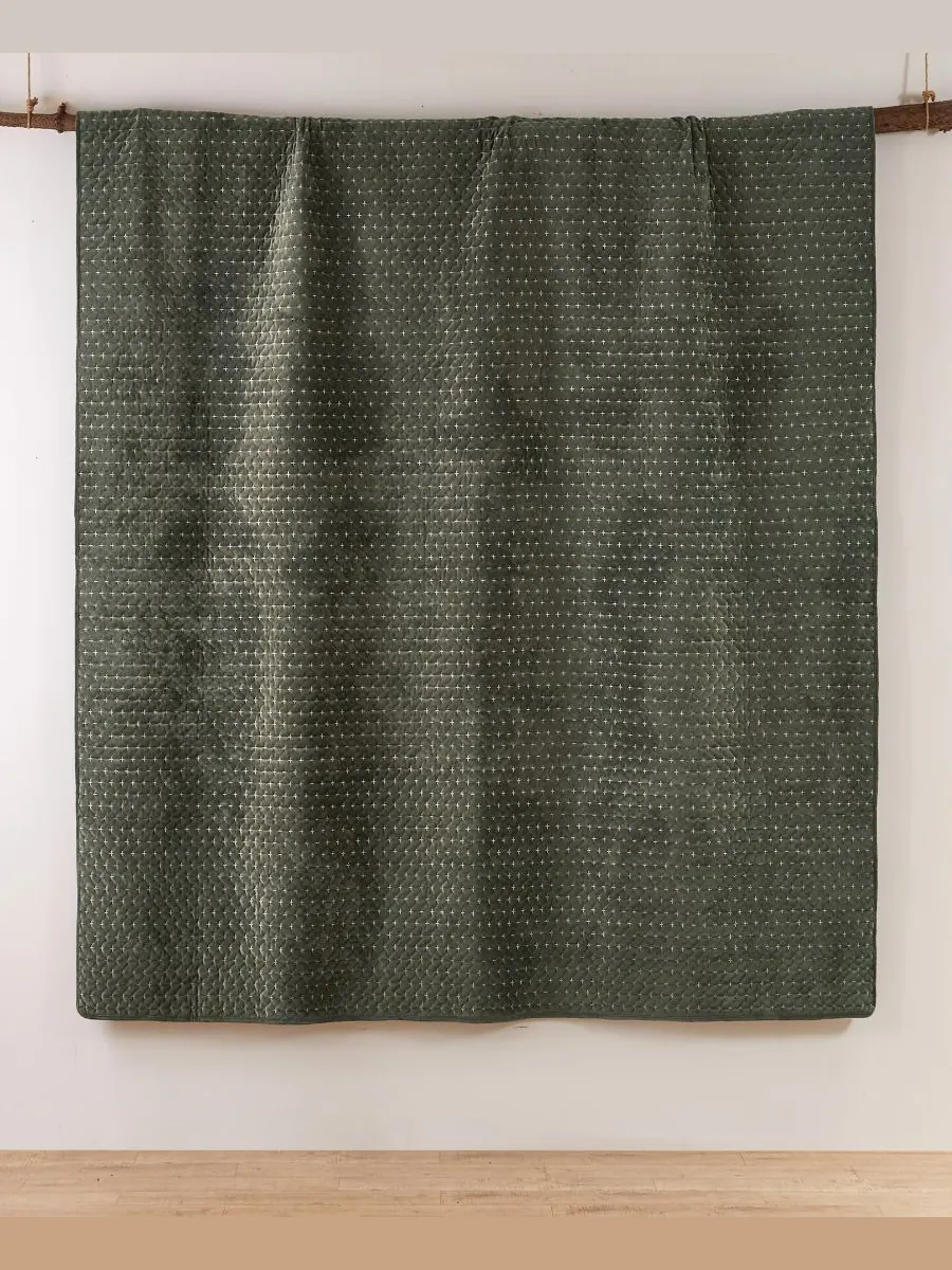 Двустороннее одеяло Velvet Stitch, 3 предмета, размер Full/Queen Levtex — изображение 6 из 6, зеленый