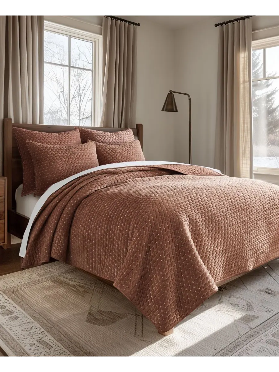 Двустороннее одеяло Velvet Stitch, 3 предмета, размер Full/Queen Levtex — изображение 2 из 6, красный