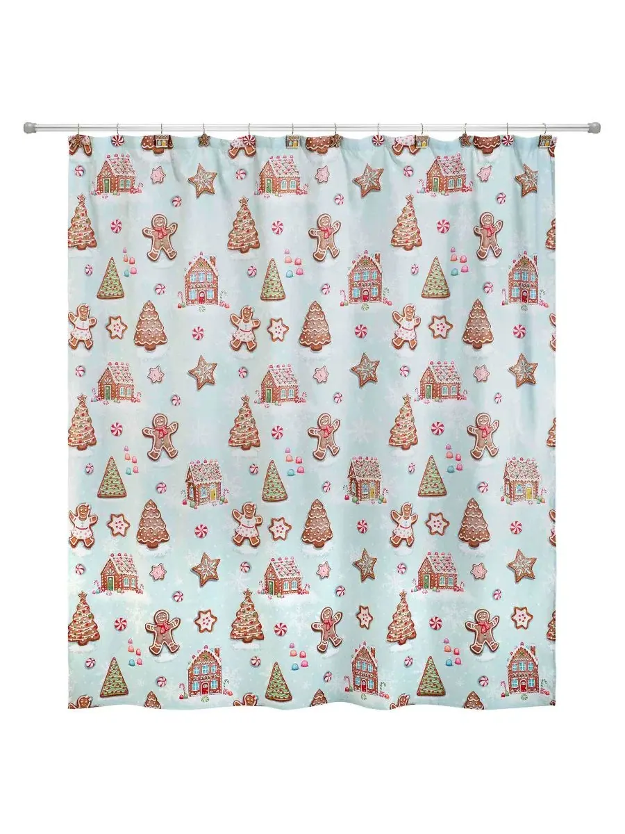 Шторка для душа с крючками Sweet Treat, 183x183 см, с рождественским принтом Avanti — изображение 4 из 4, белый