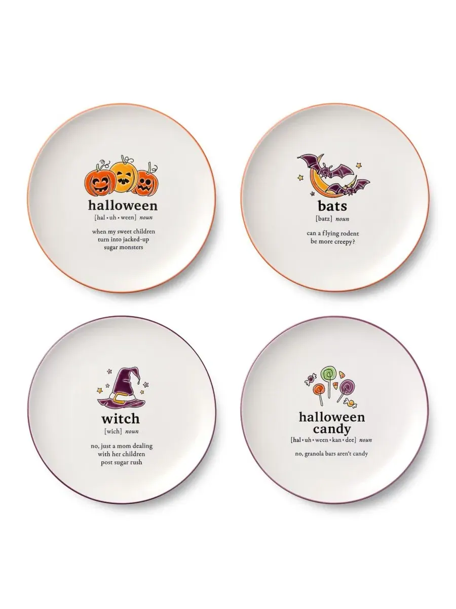 Набор из 4 тарелок для салата Halloween Words, керамические, 21 см Certified International — изображение 1 из 7, мульти