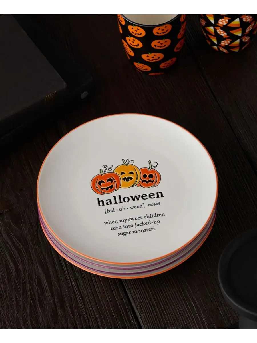 Набор из 4 тарелок для салата Halloween Words, керамические, 21 см Certified International — изображение 6 из 7, мульти