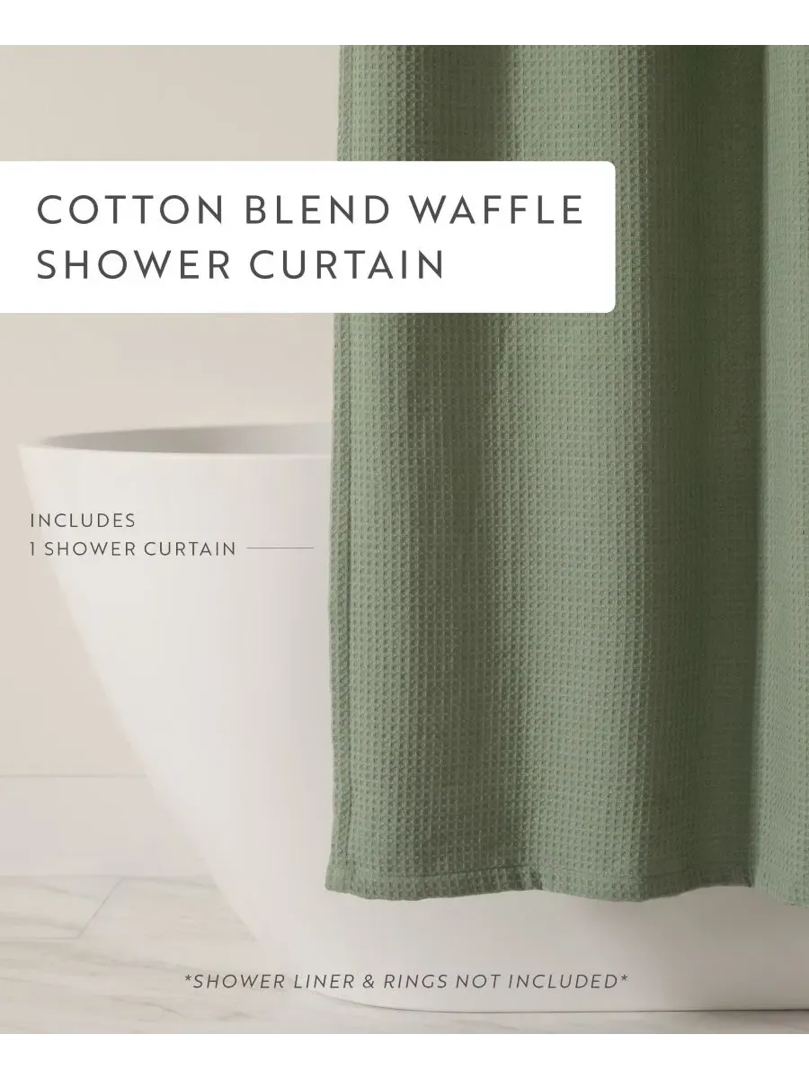 Шторка для ванной из вафельной ткани 183x183 см, Cotton Blend Waffle ienjoy Home — изображение 2 из 8, шалфейный