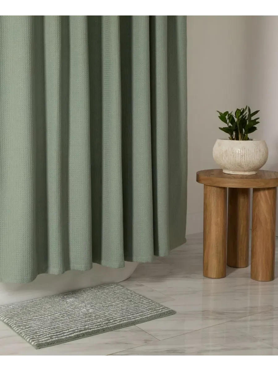 Шторка для ванной из вафельной ткани 183x183 см, Cotton Blend Waffle ienjoy Home — изображение 6 из 8, шалфейный